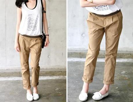 white sleeveless top with light brown chinese joggers