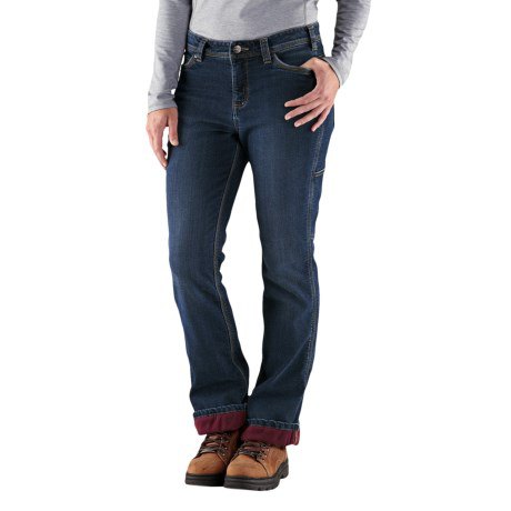 gray long-sleeved tee with blue lightly moved flannel-covered jeans