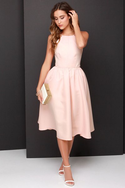 light peach fit and flare sleeveless long dress