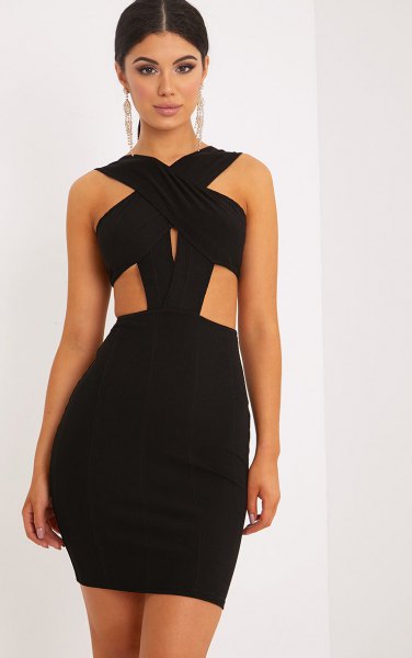 black dress with cut-out at the short neck side
