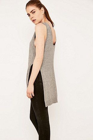 gray tank top with slit and black jeans