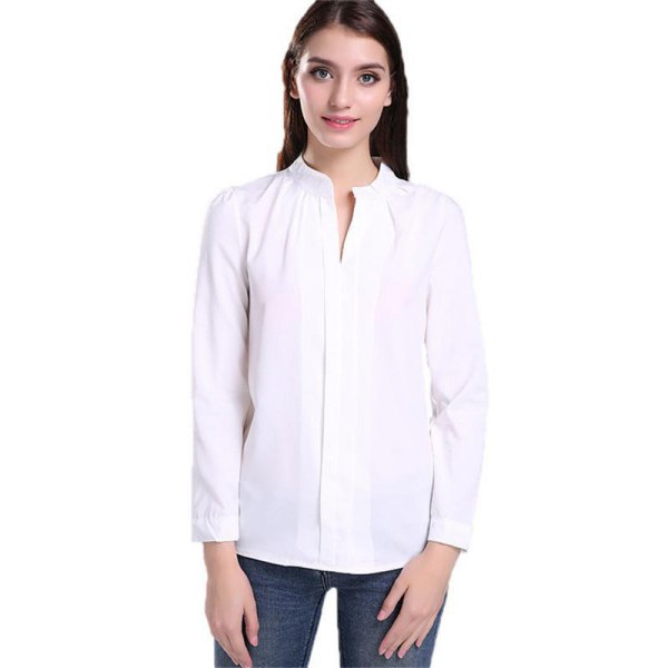 white no collar button up shirt with skinny jeans