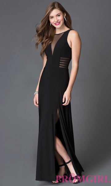 black maxi semi sheer high split dress