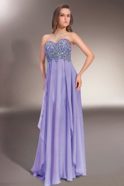 purple empire waist sweetheart maxi chiffon dress