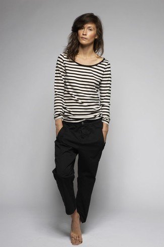 black and white striped long sleeve tee with chinos