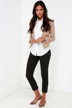 blush pink cropped blazer with white shirt and black jeans