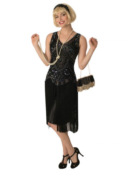 black sequin midi fringe gatsby style dress