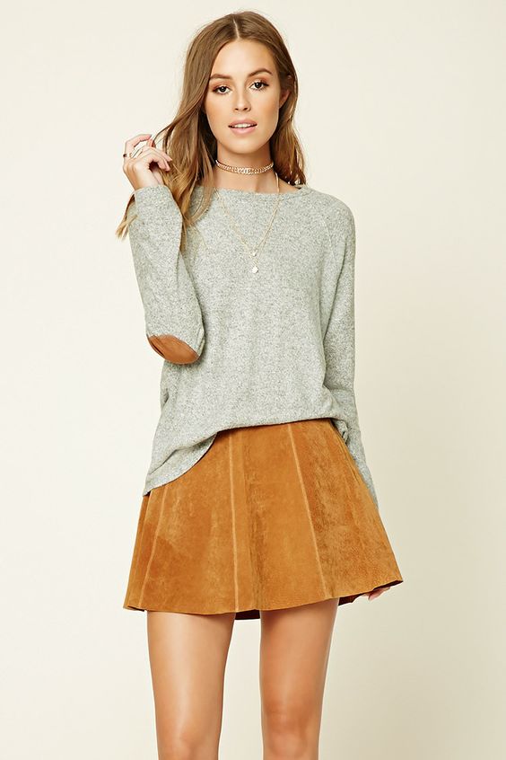 elbow patch shirt suede skirt