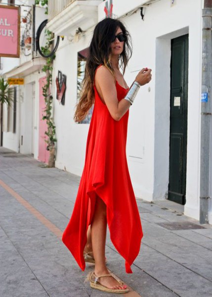 red high low maxi sundress