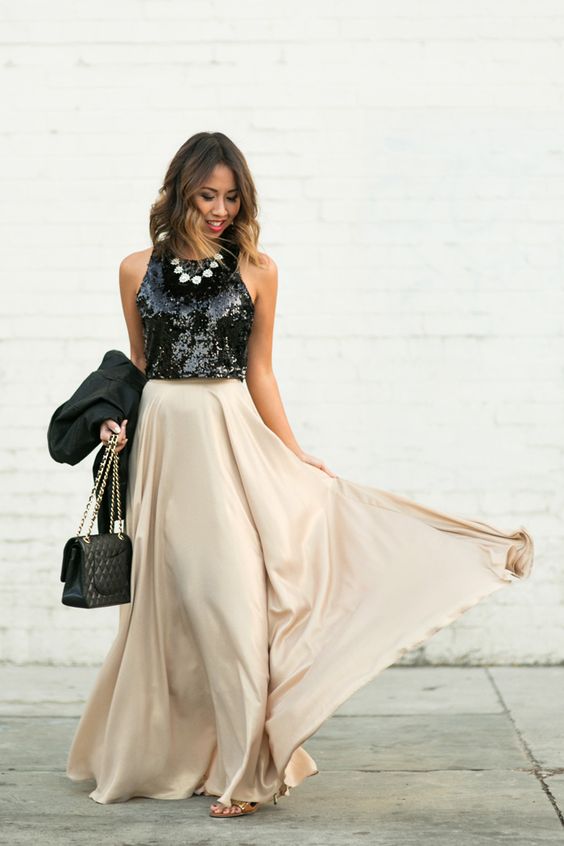 sequin with top cut in maxi