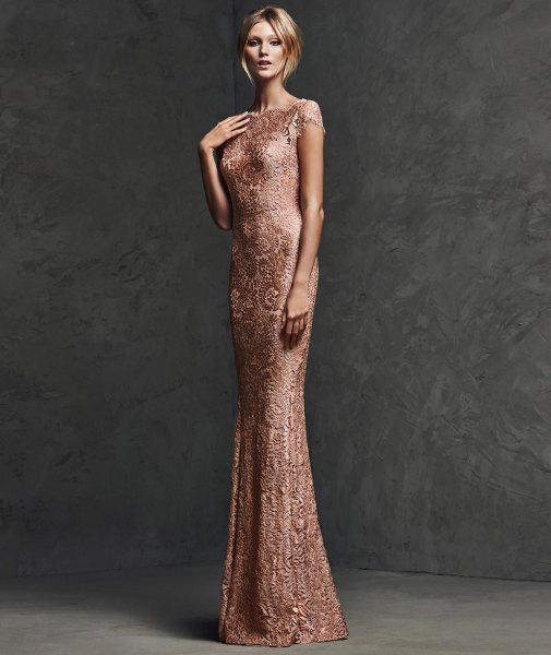rose gold sequin bodycon floor length dress