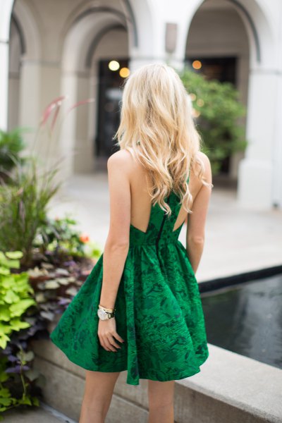 cut back lace green cocktail dress