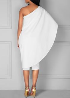 white a shoulder strap dress with gold heels