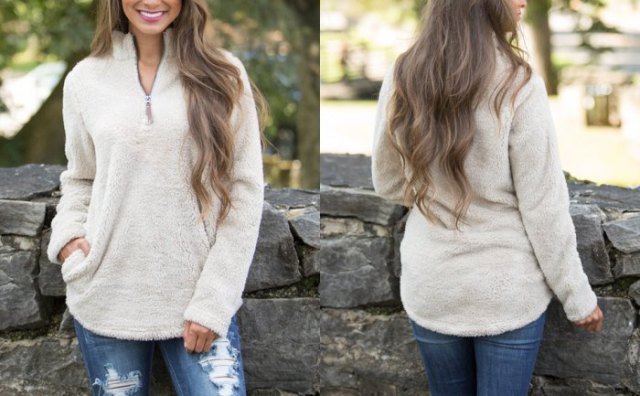 white fleece sweater with ripped skinny jeans
