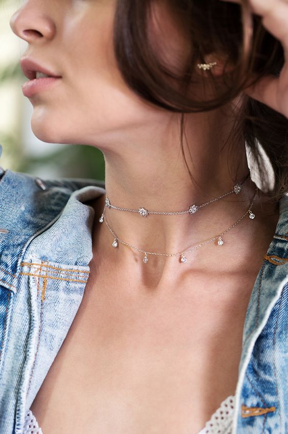 silver choker necklace romantic denim