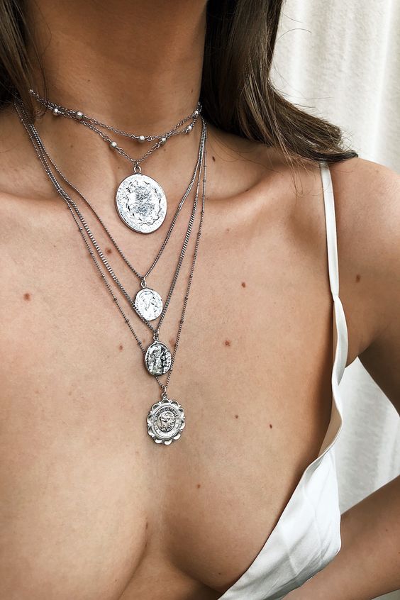 silver choker necklace pendants