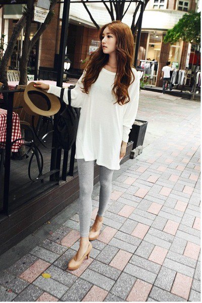 white tunic top with silver leggings