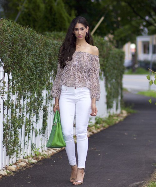 from the shoulder leopard print with white skinny jeans