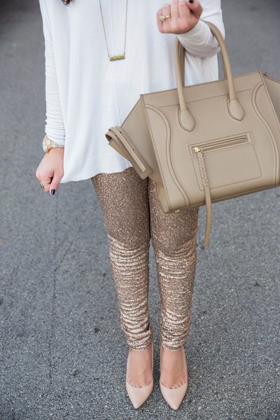 white mini shirt dress with gold sequins in sequins