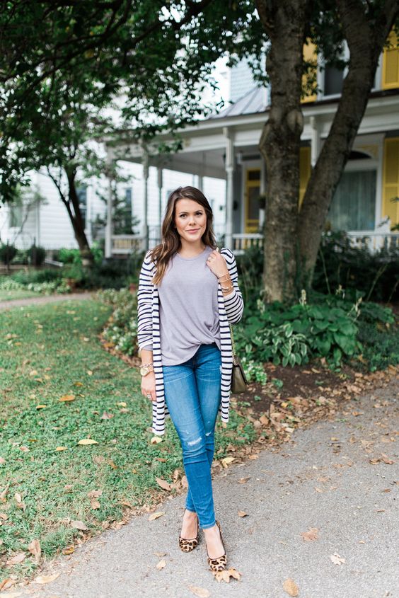 striped leopard flats with cardigan
