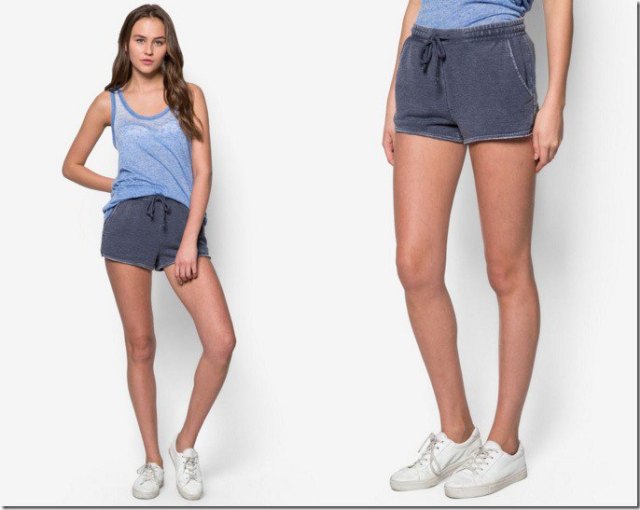 blue vest top gray joggers shorts