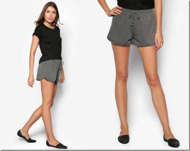 slip on shoes black t-shirt gray joggers shorts