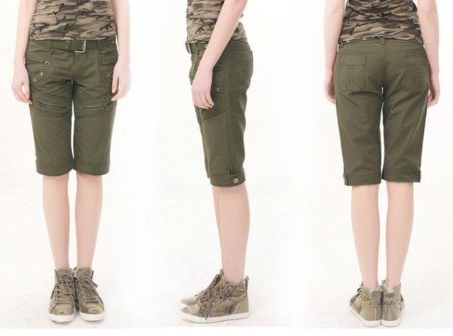 camo sleeveless top army green knee length shorts