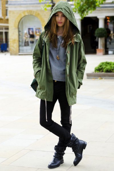 anorak jacket fitted sweater black skinny jeans