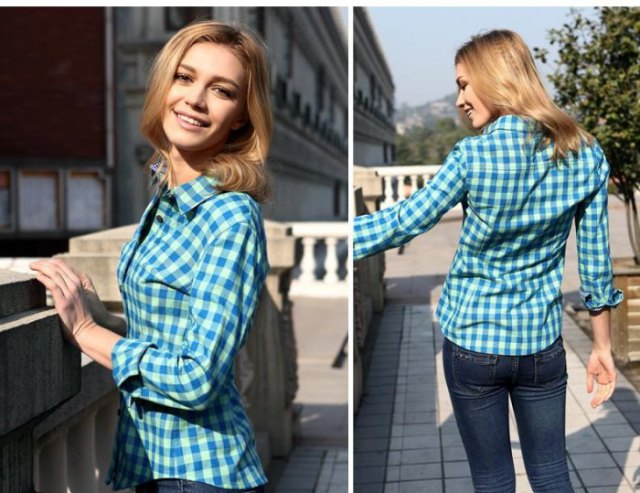blue and white checkered thin fit shirt