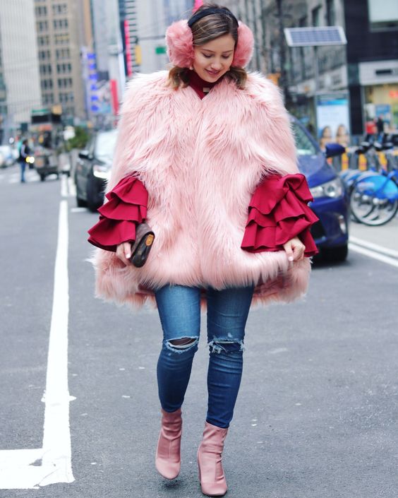 faux fur coat pink