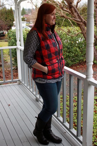black and white plaid button up shift jeans