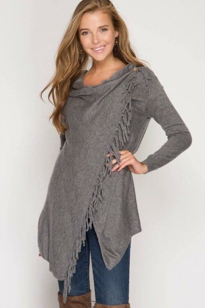 gray lashes cashmere wrap thigh boots