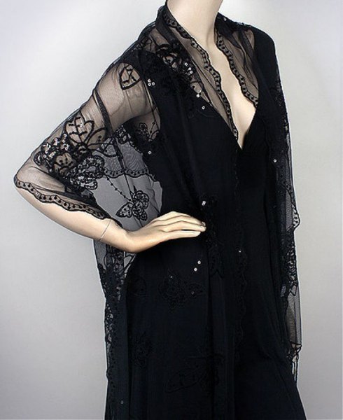 lace shawl black deep v-neck bodycon midi dress