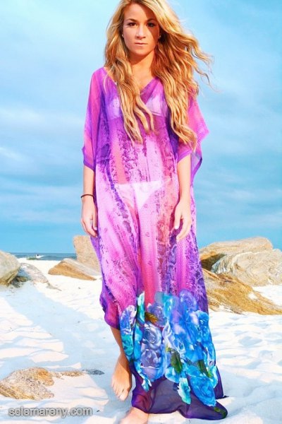 blue floral maxi chiffon cover up beach dress