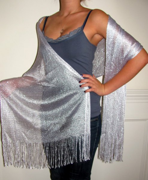silver mesh shawl purple lace vest top
