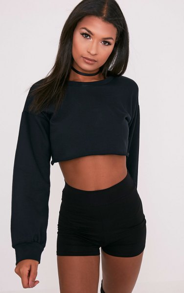 black cropped sweater shorts