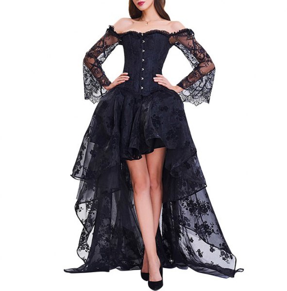 black lace high low half pure corset dress