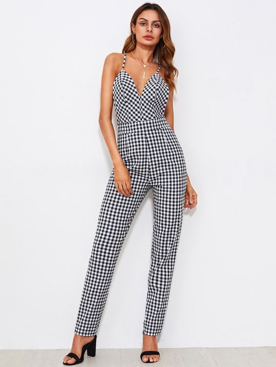 black and white jumpsuit gingham