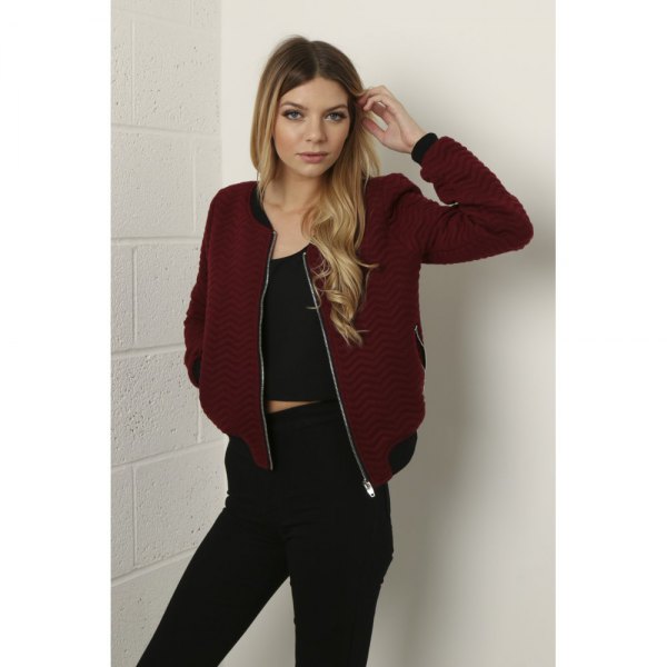 maroon bomber jacket all black outfit