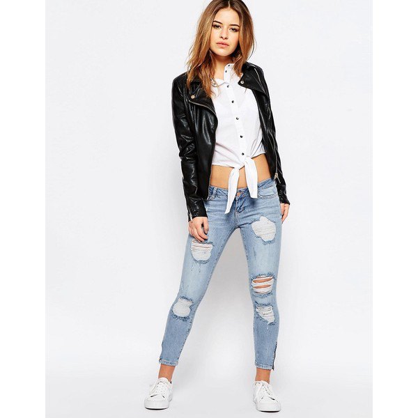 ripped ankle jacket with black leather jacket