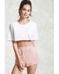 white cropped t-shirt blush velvet mini shorts
