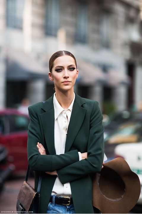 green blazer sophisticated work clothes