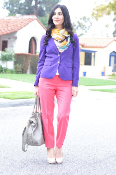 purple blazer warm pink pants
