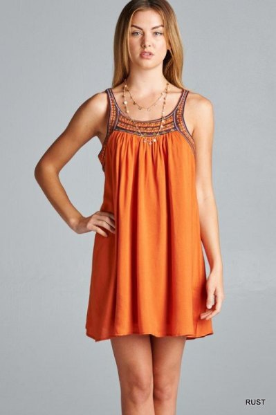 orange tribal printed mini swing dress