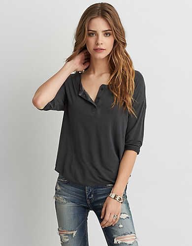 gray henley shirt ripped skinny jeans