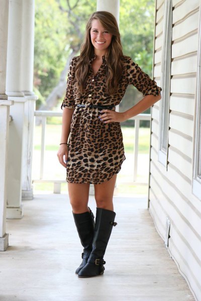 belt halter leopard print shirt dress