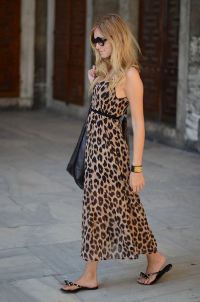 leopard print belt maxi mantle dress