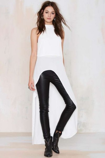 white maxi high leather pants with low hair loss