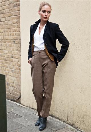 brown baggy tweed pants oversized blazer
