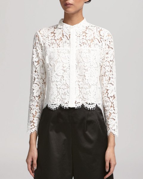 white peeled button with black lace shirt